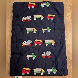 Pottery Barn Kids Navy Blue Comforter with Colorful Trucks - toddler bed size